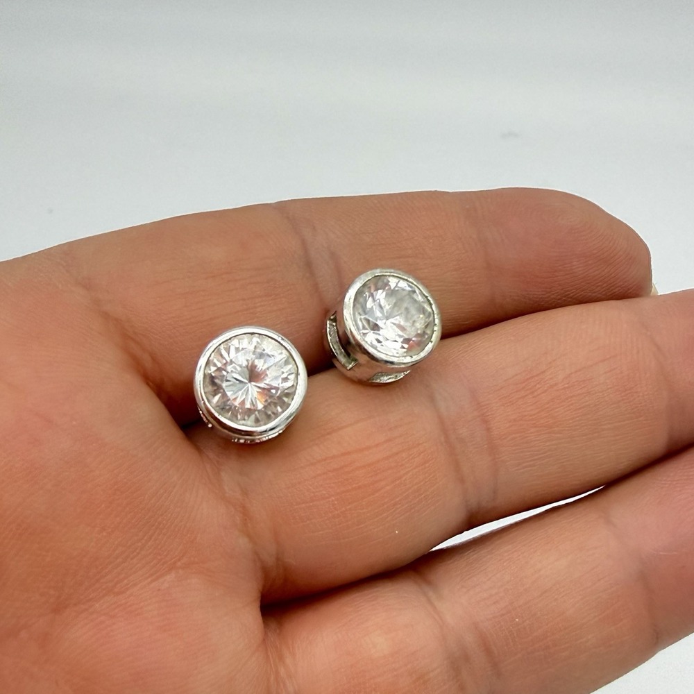 Ati Sterling Silver Cz Stud Earrings Large 9.5 Mm Chunky Starkly